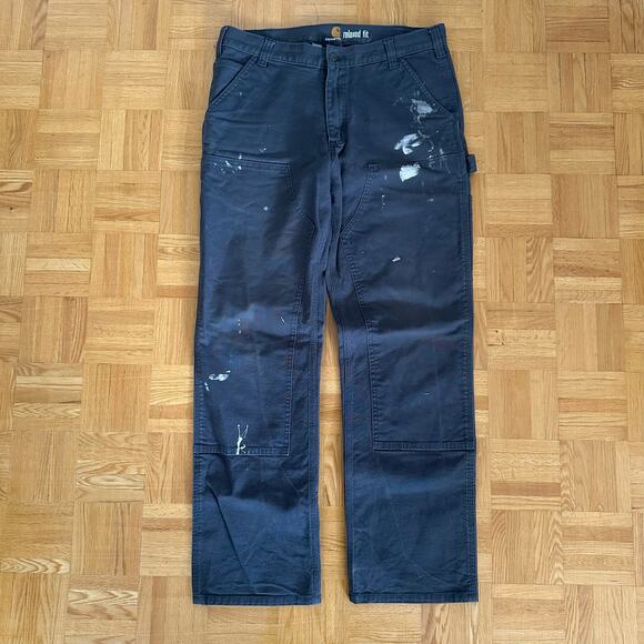 Carhartt Double Knee Carpenter Pants Paint Distress Size 34 x 32 Gray - Picture 1 of 7